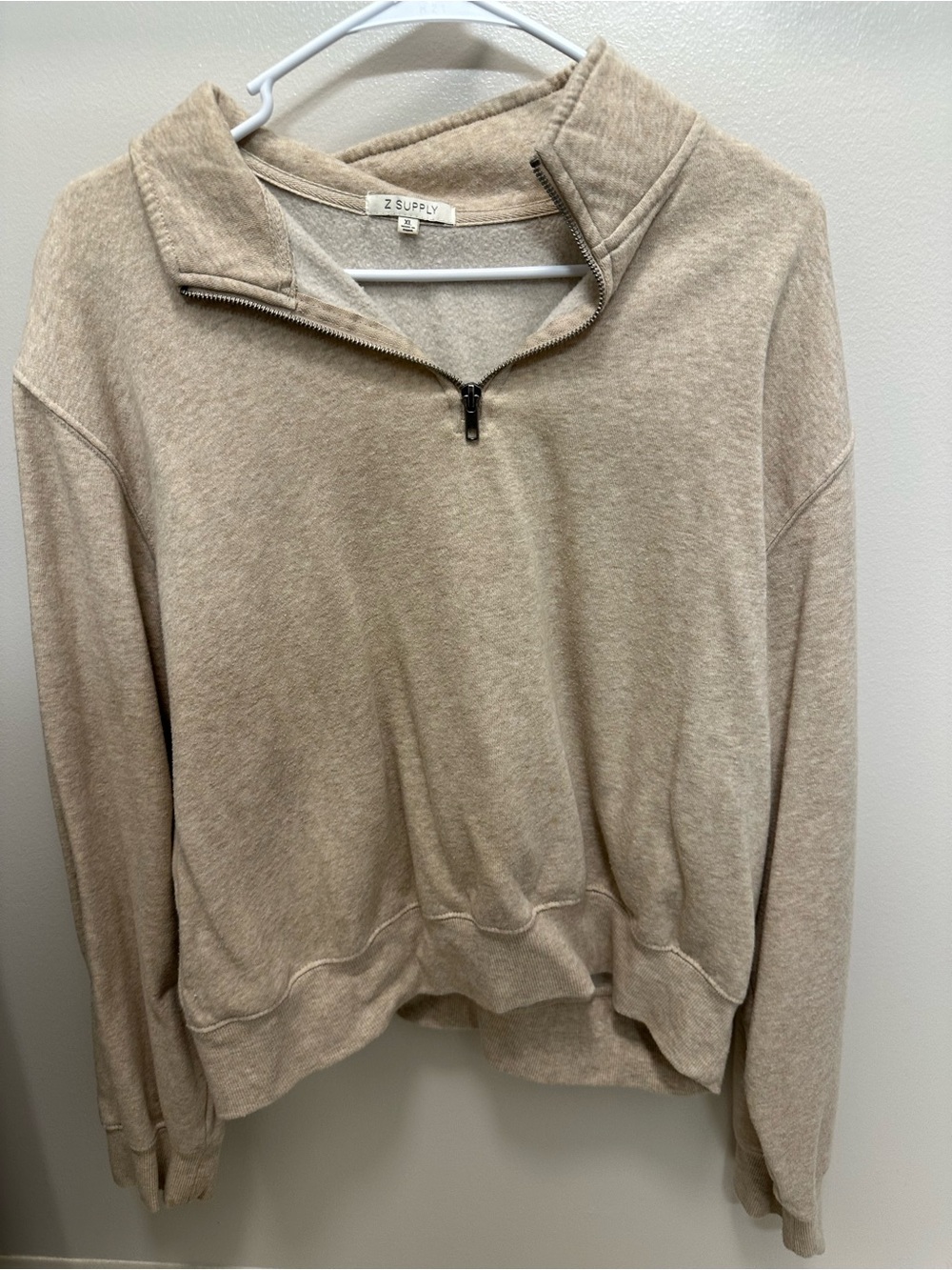 Z Supply Beige Half-Zip Cowl Neck Pullover